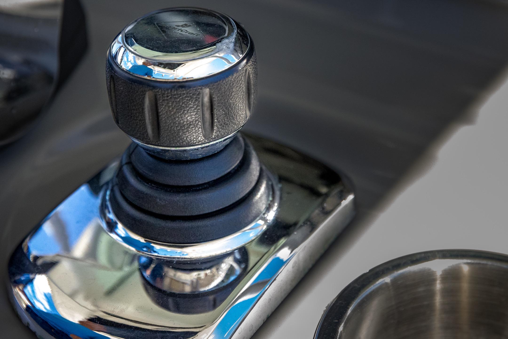 Close-up of joystick control on 2016 Boston Whaler 280 Outrage boat.