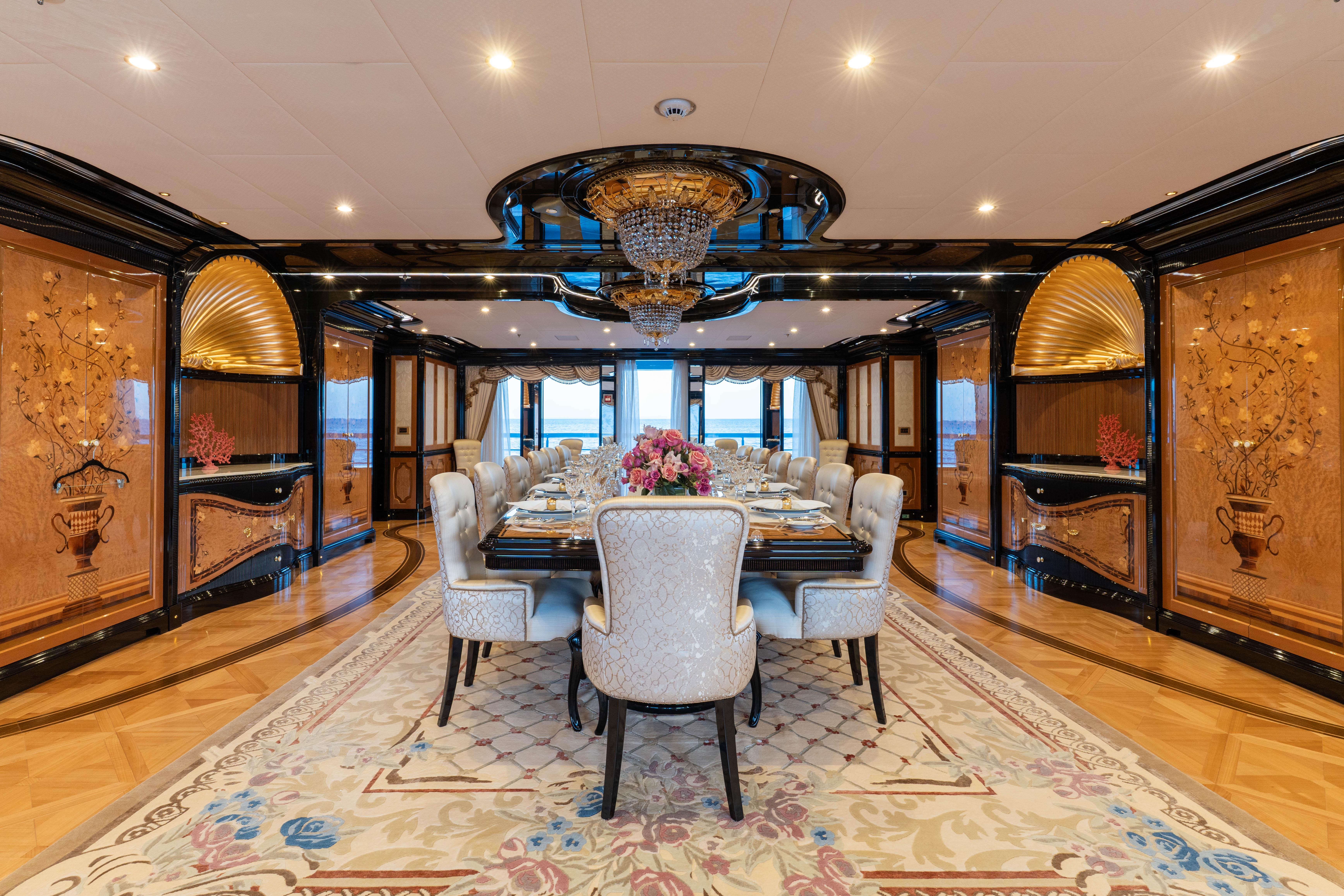Luxurious dining room on a 2015 Kusch Yacht with elegant decor.