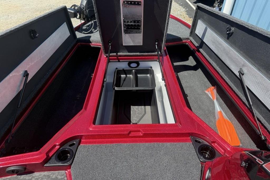 2026 Nitro Z20 XL Pro boat storage compartments with open lids and visible interior.