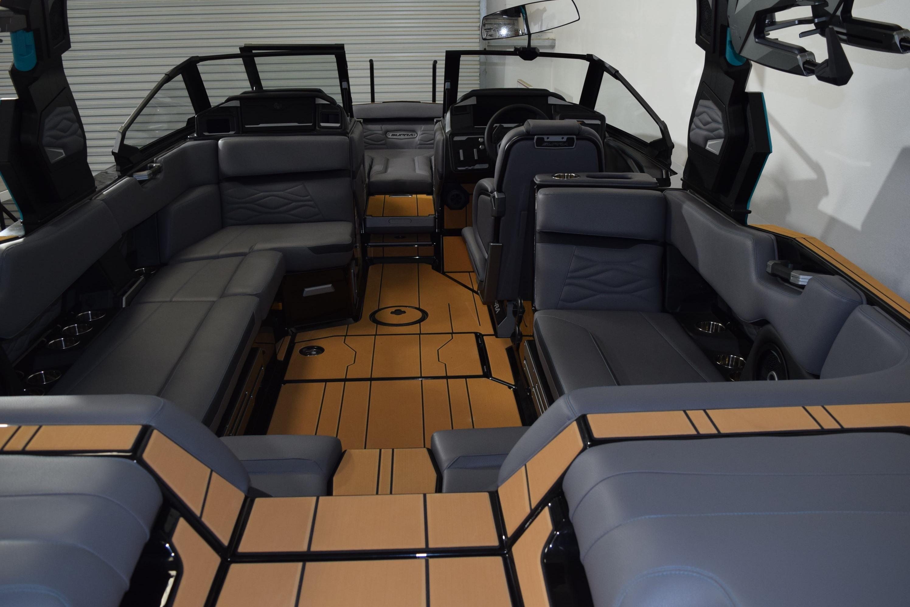 2026 Supra SL 550 boat interior with luxurious seating and modern design.