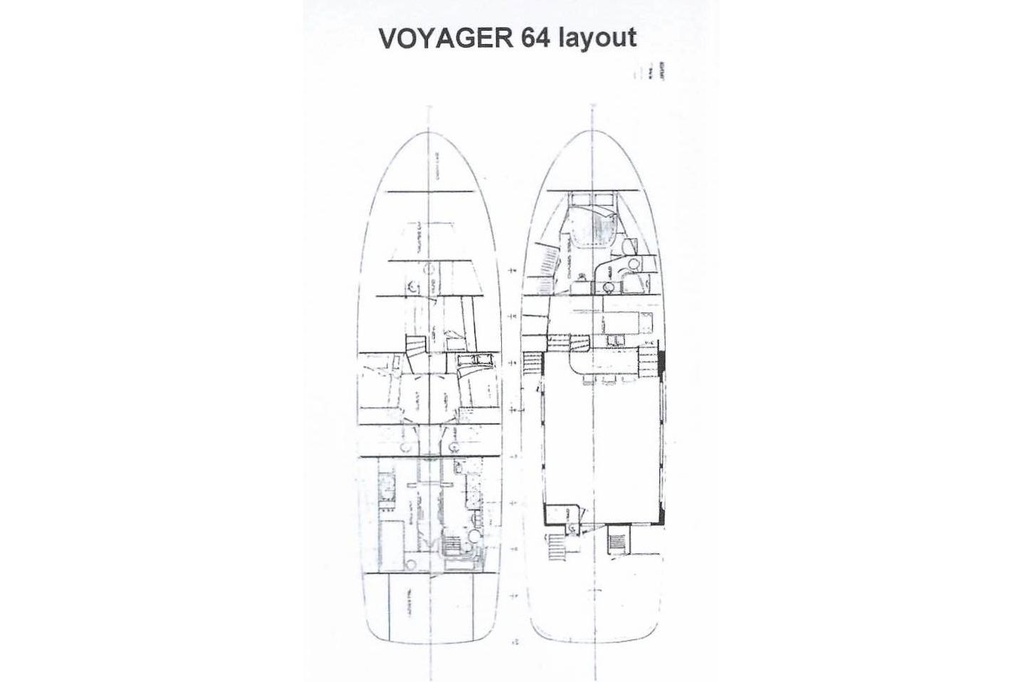 Blueprint of 1990 Seaton Long Range Cruiser, Voyager 64 layout, detailed interior design.