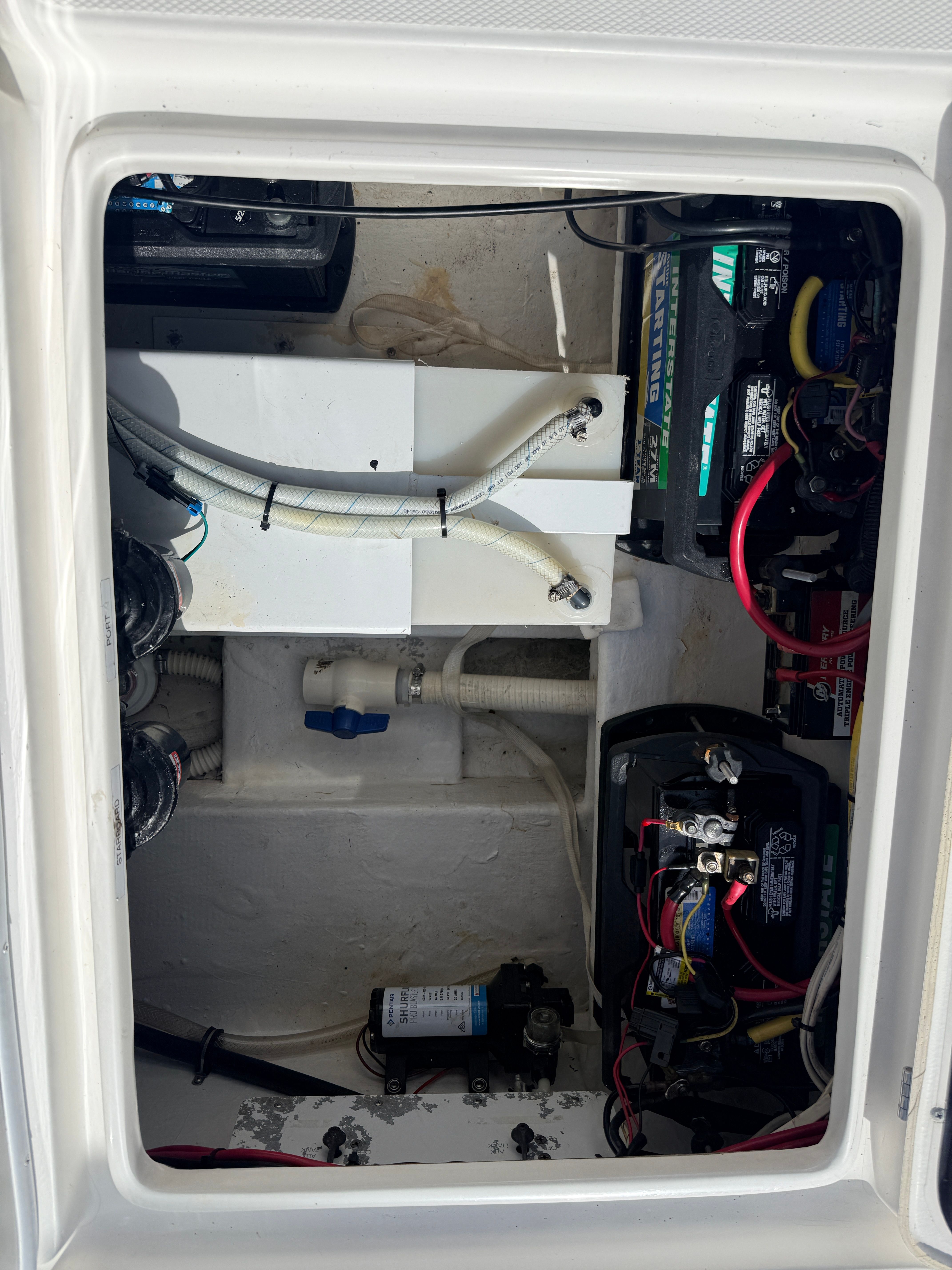 Interior view of a 2007 Fountain 32 Center Console boat engine.