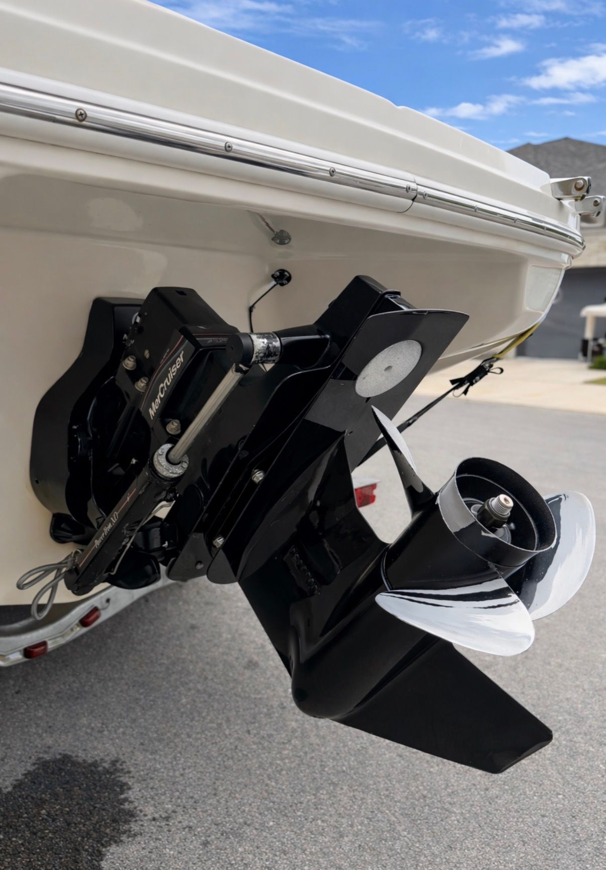 Rear view of a 2005 Sea Ray 200 Sport boat engine.