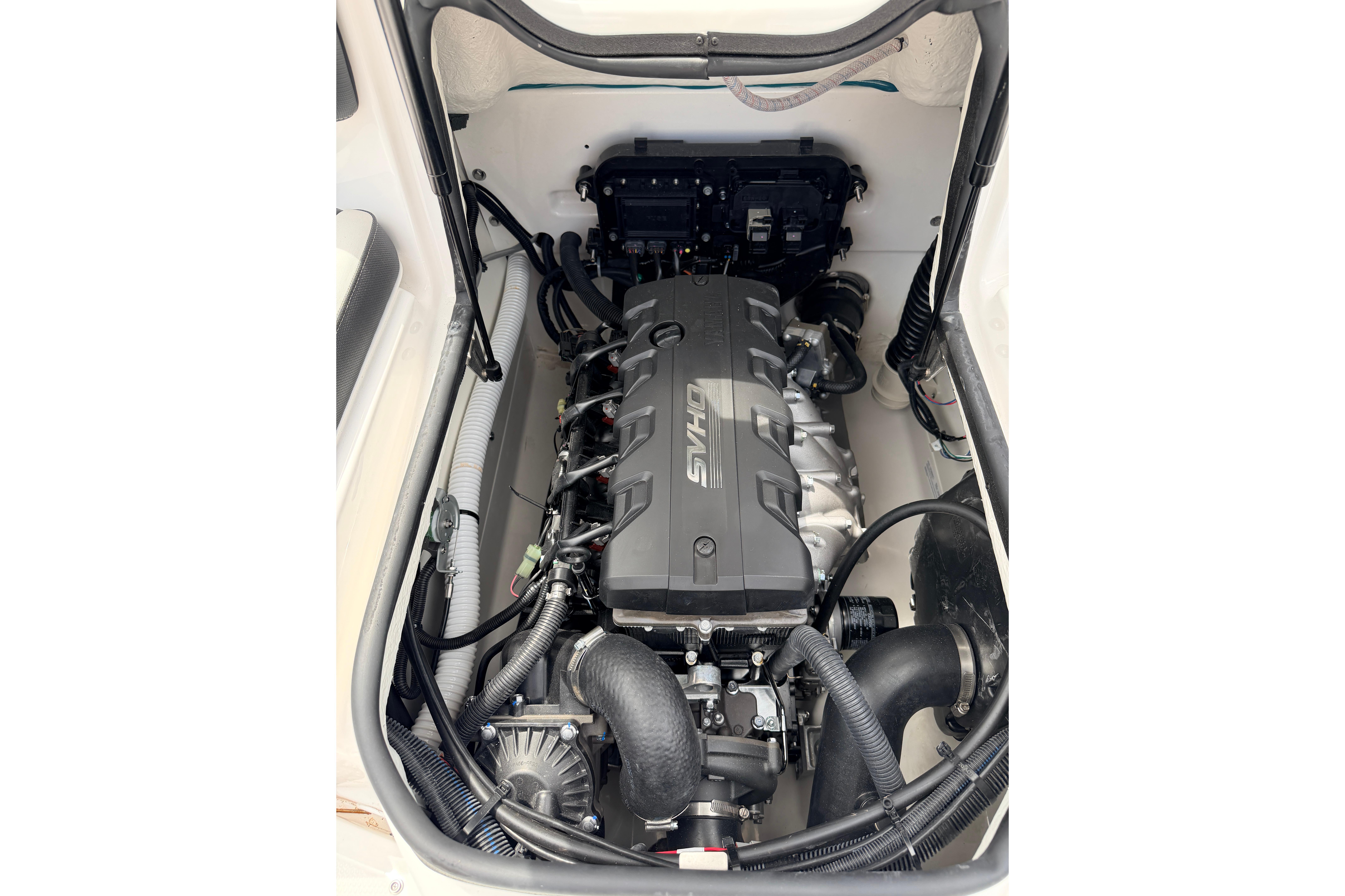 2026 Yamaha Boats SX195 engine compartment showcasing advanced marine technology.