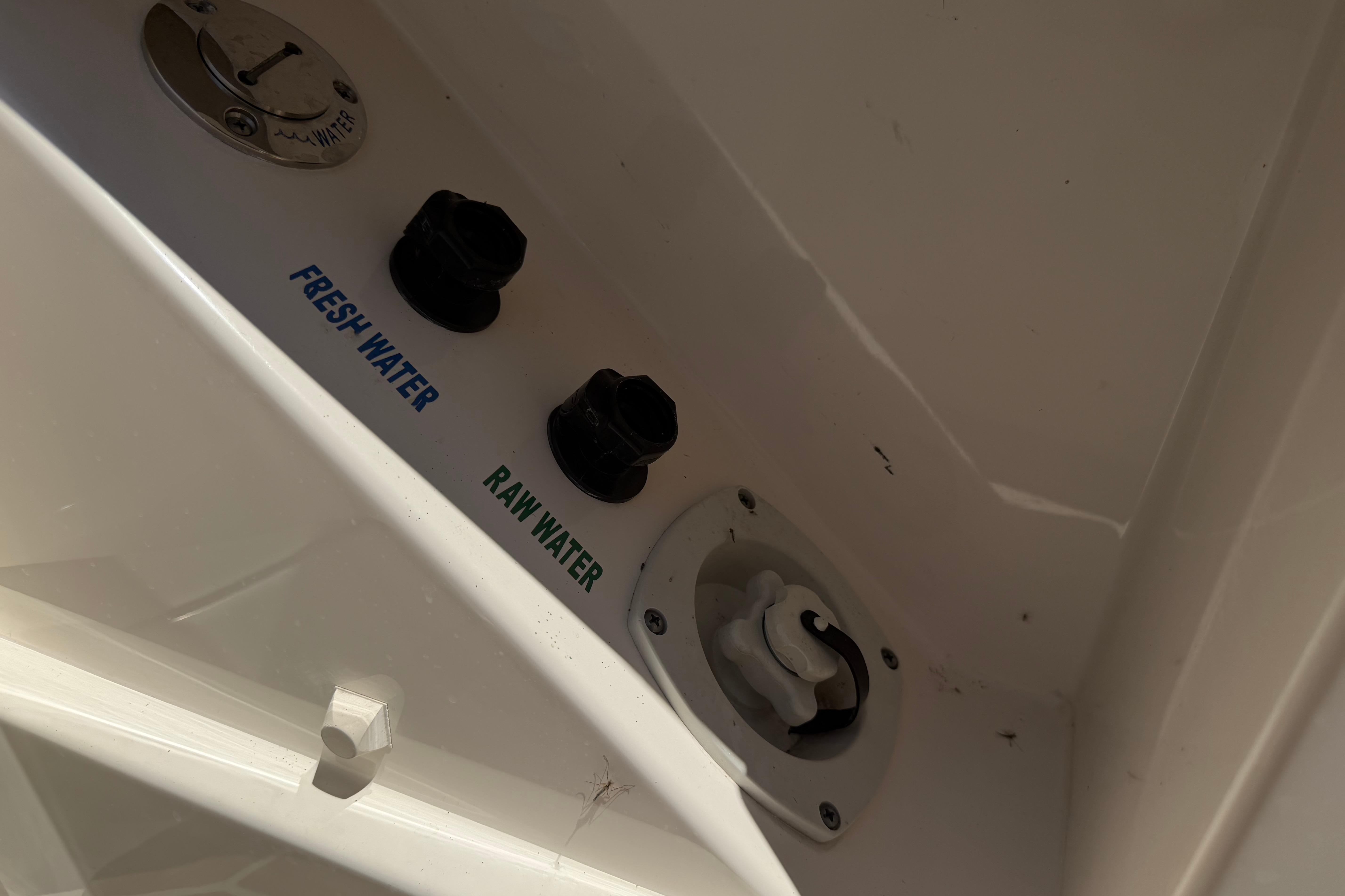 Fresh and raw water controls on a 2016 Tiara Yachts C39 Coupe.