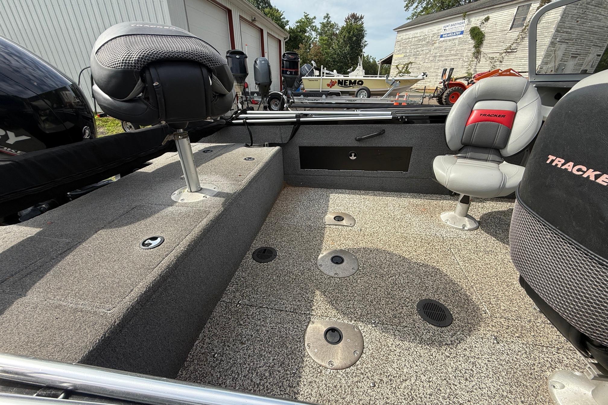 2016 Tracker Targa V-18 WT boat interior with seating and storage compartments.