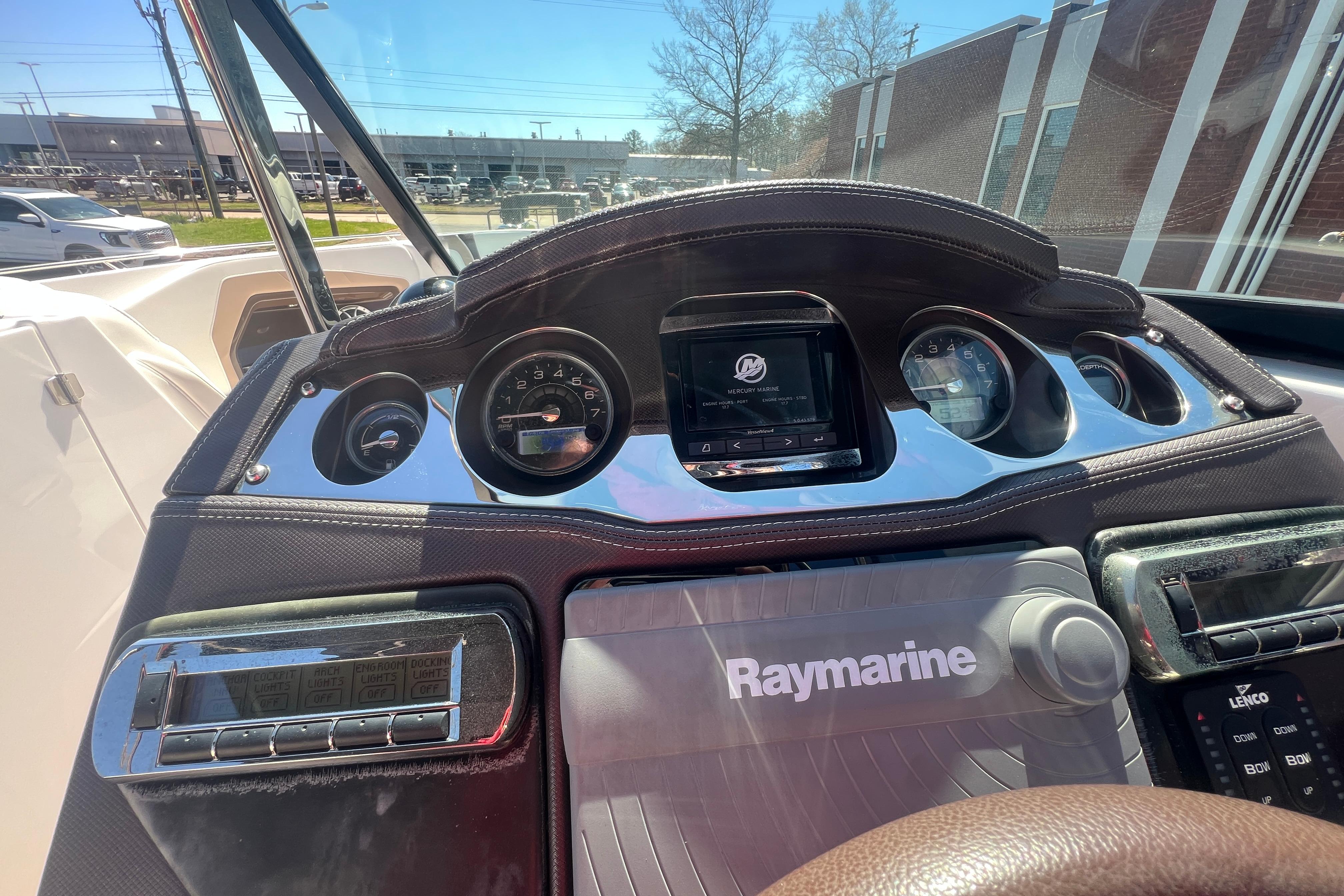 Dashboard of a 2017 Monterey 298SS Super Sport boat with Raymarine equipment.