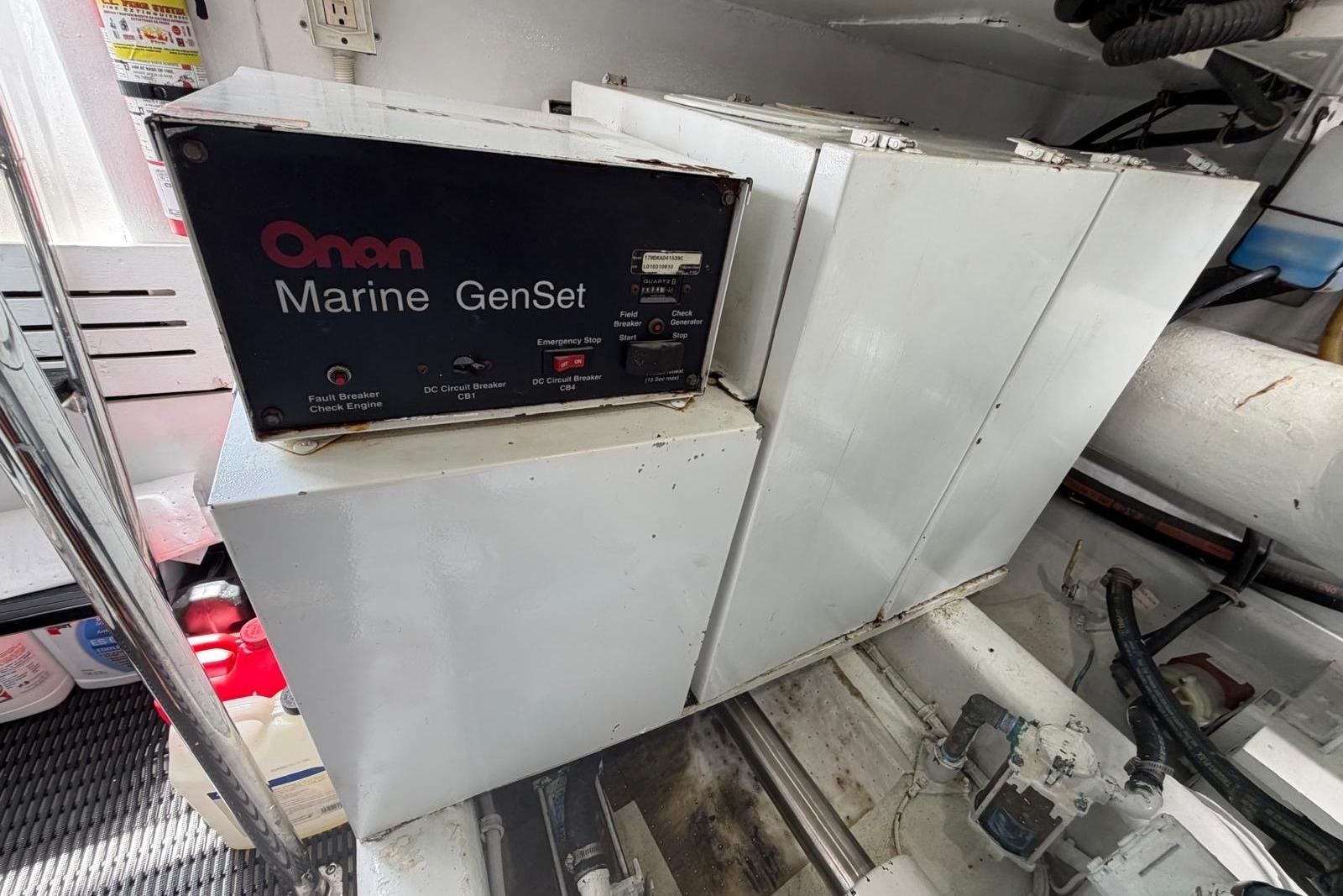 Onan Marine GenSet in 2003 Hatteras 54 Convertible engine room.