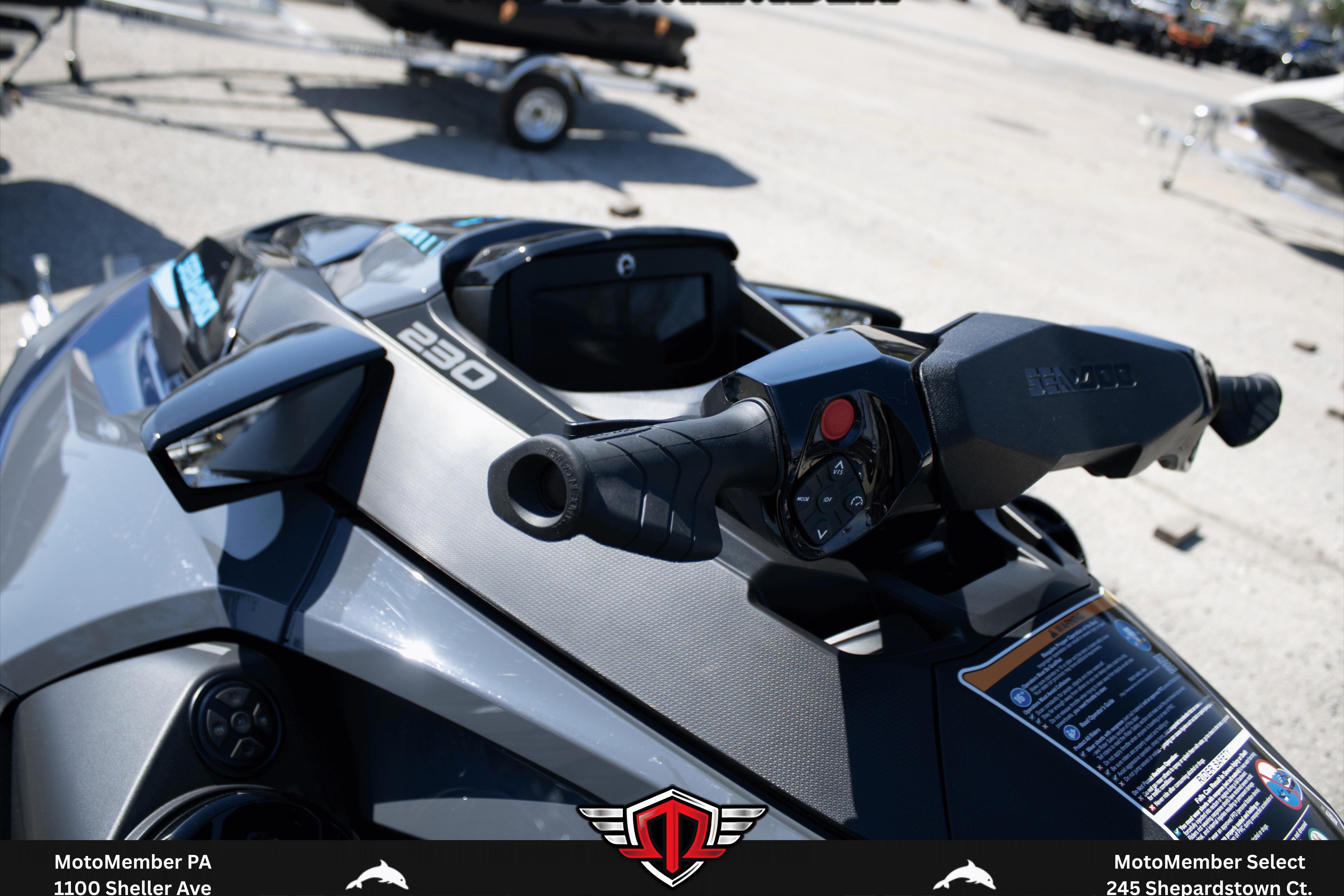 2026 Sea-Doo GTX 230 jet ski handlebar and dashboard close-up.