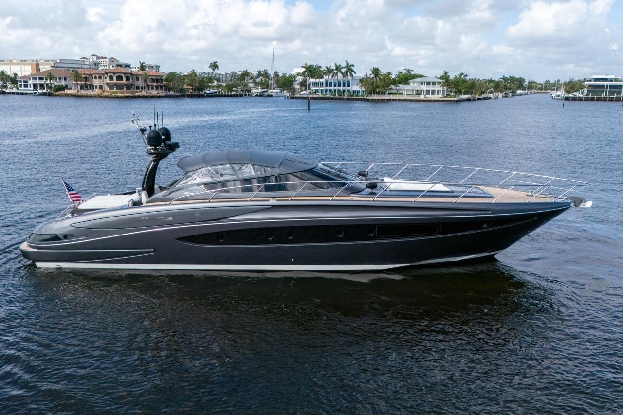 2015 Riva 63 yacht on calm water, showcasing sleek design and luxury features.