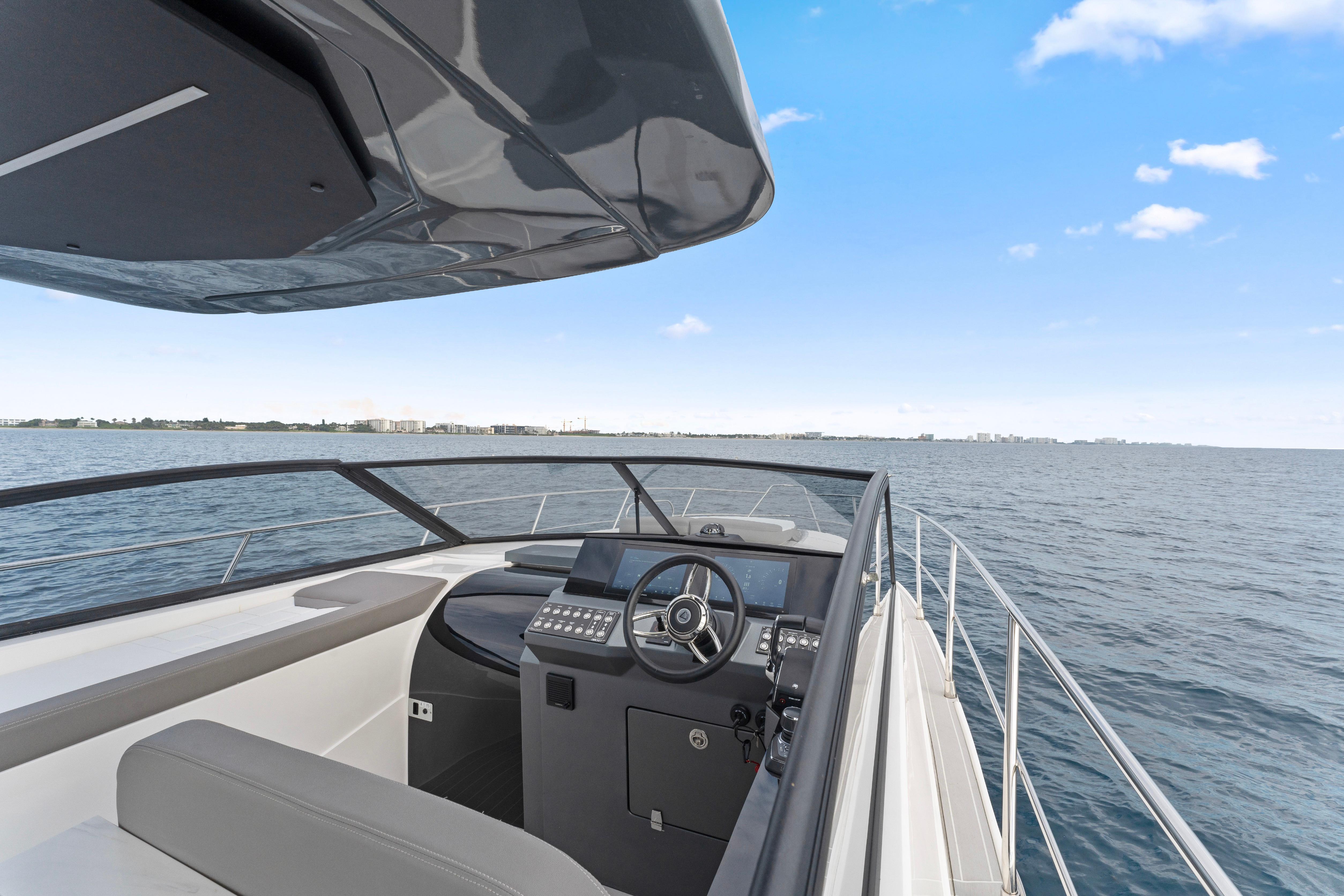 2025 Valiatt 380GT yacht cockpit with ocean view and modern controls.
