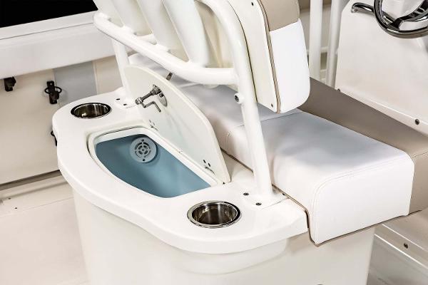 Manufacturer Provided Image: 2022 Robalo R222 Center Console boat seating and storage area.