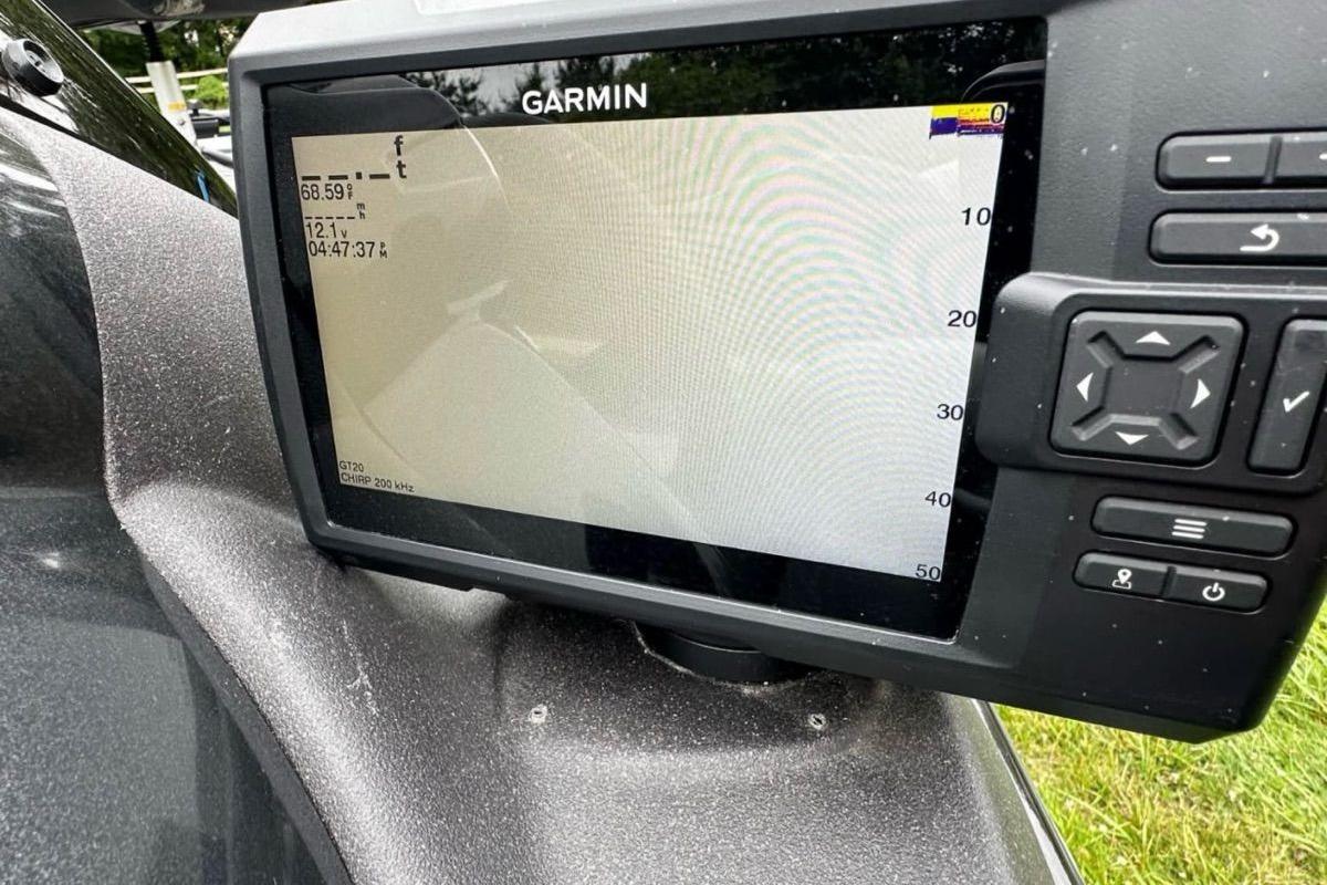 Garmin fishfinder display on 2022 Bass Tracker 195TXW boat dashboard.