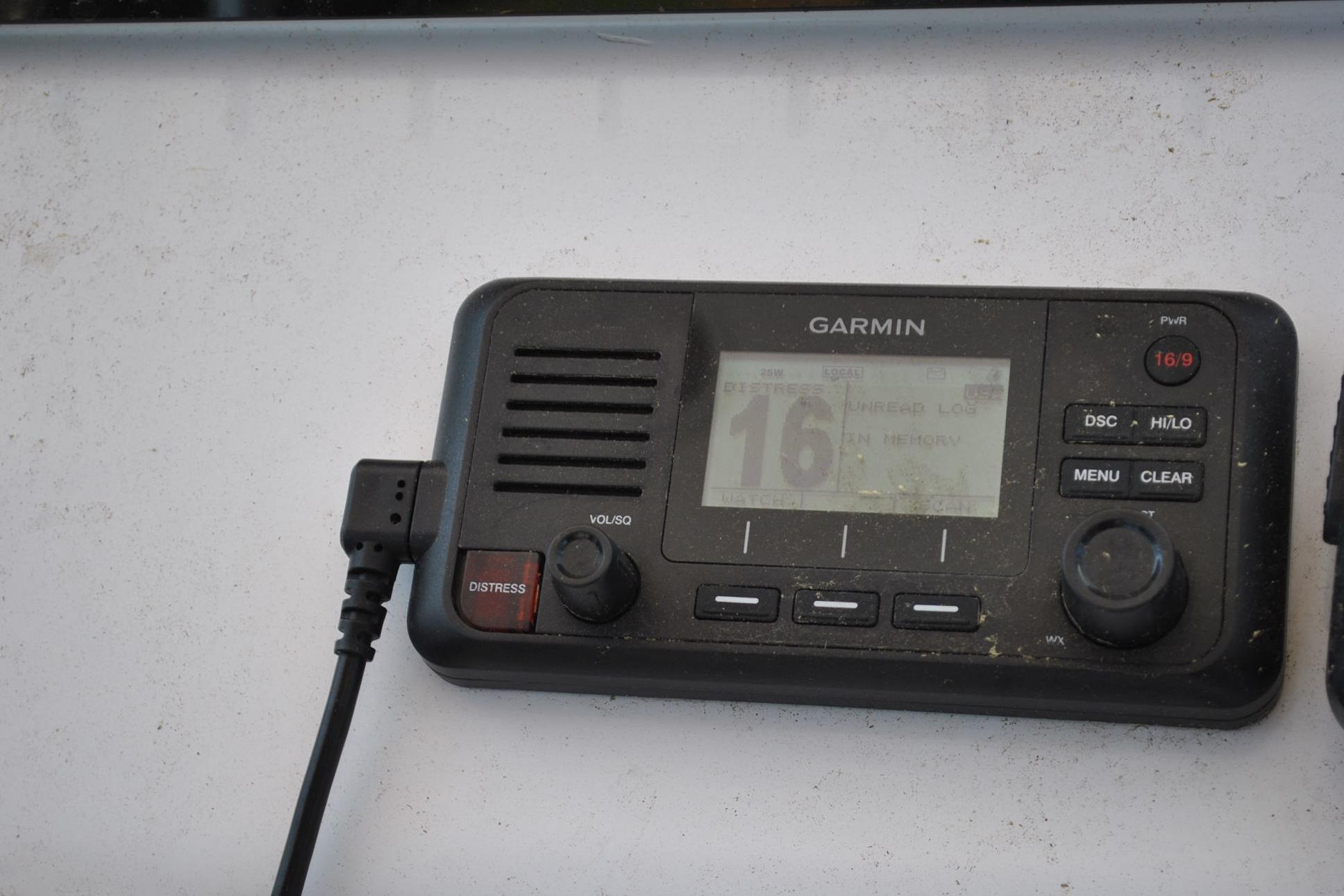 Garmin marine radio on 2020 Sportsman Open 232 Center Console boat dashboard.
