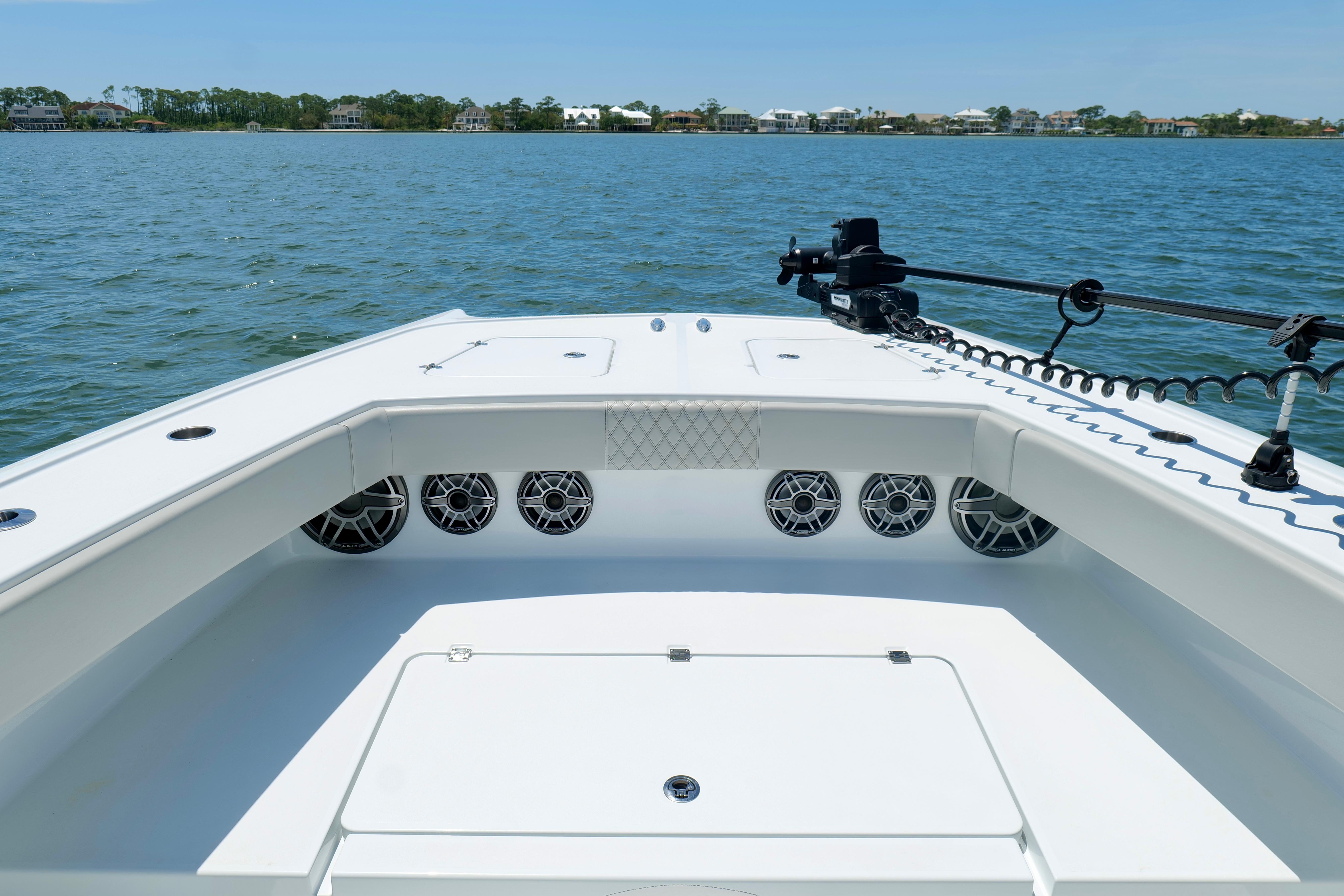 Freeman 34VH 2023 boat on water, featuring spacious deck and modern design.