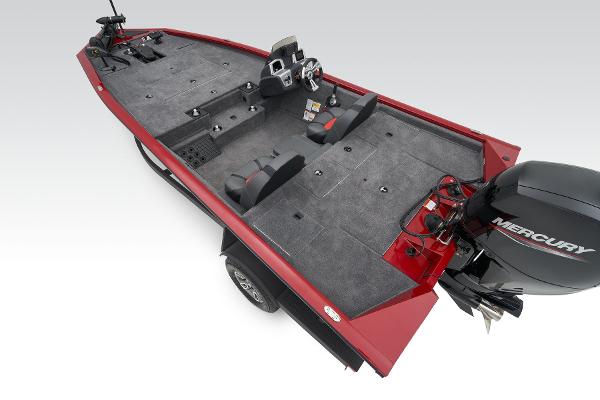 Manufacturer Provided Image: 2025 Tracker Pro Team 195 Tournament Edition boat with Mercury engine, red and gray design.