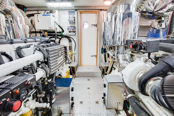 Engine room of 2006 Horizon 82’ Cockpit Motoryacht.