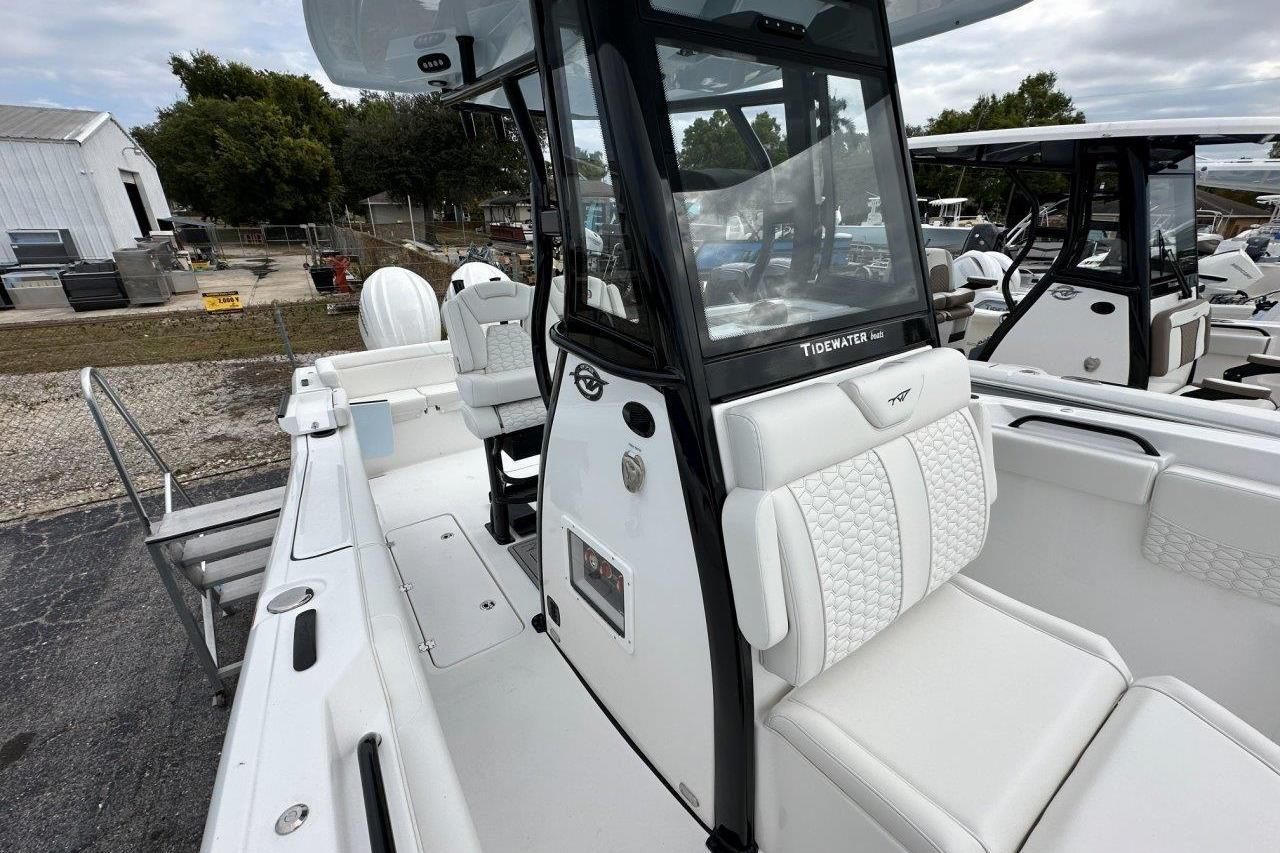 2026 Tidewater 272 LXF boat with sleek white interior and modern design.
