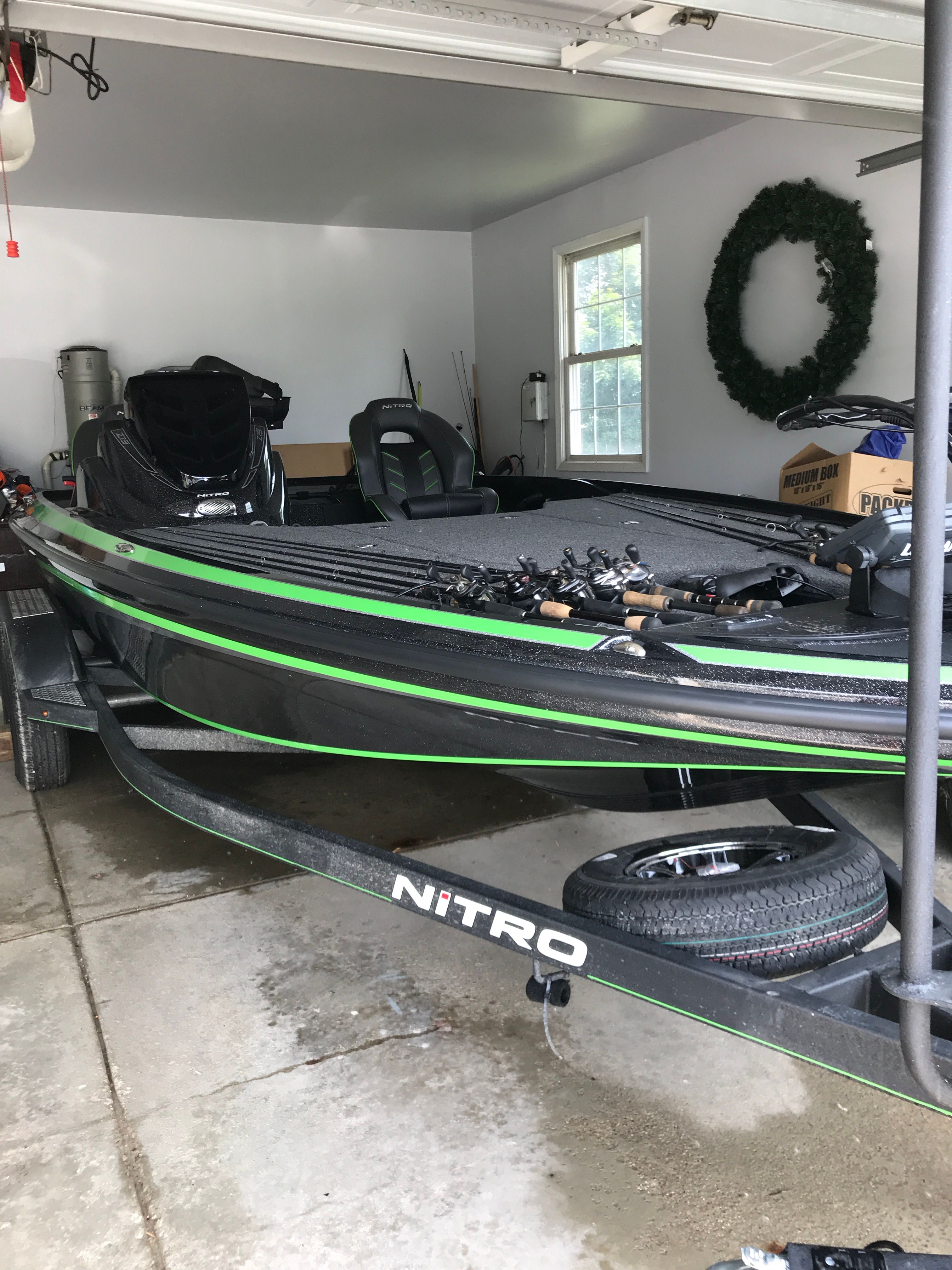 2018 Nitro Z19 Pro boat parked in garage.