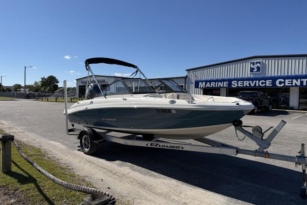 2024 Stingray 191 DC boat on trailer at Marine Service Center.