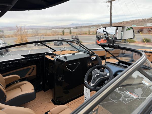 Interior view of 2025 Yamaha Boats 255XD, featuring sleek design and modern controls.