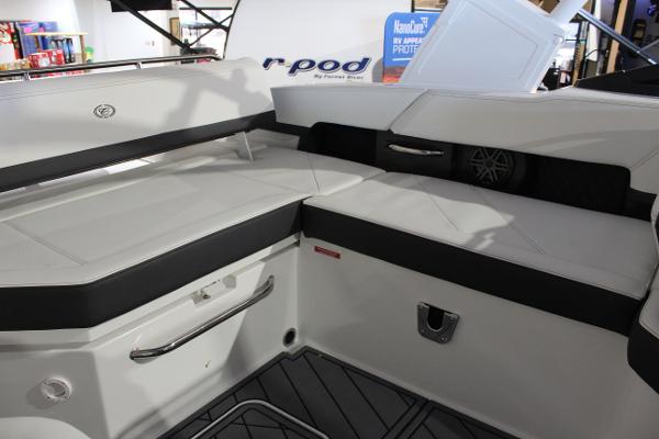2025 Cobalt R6 boat interior with sleek seating and modern design.