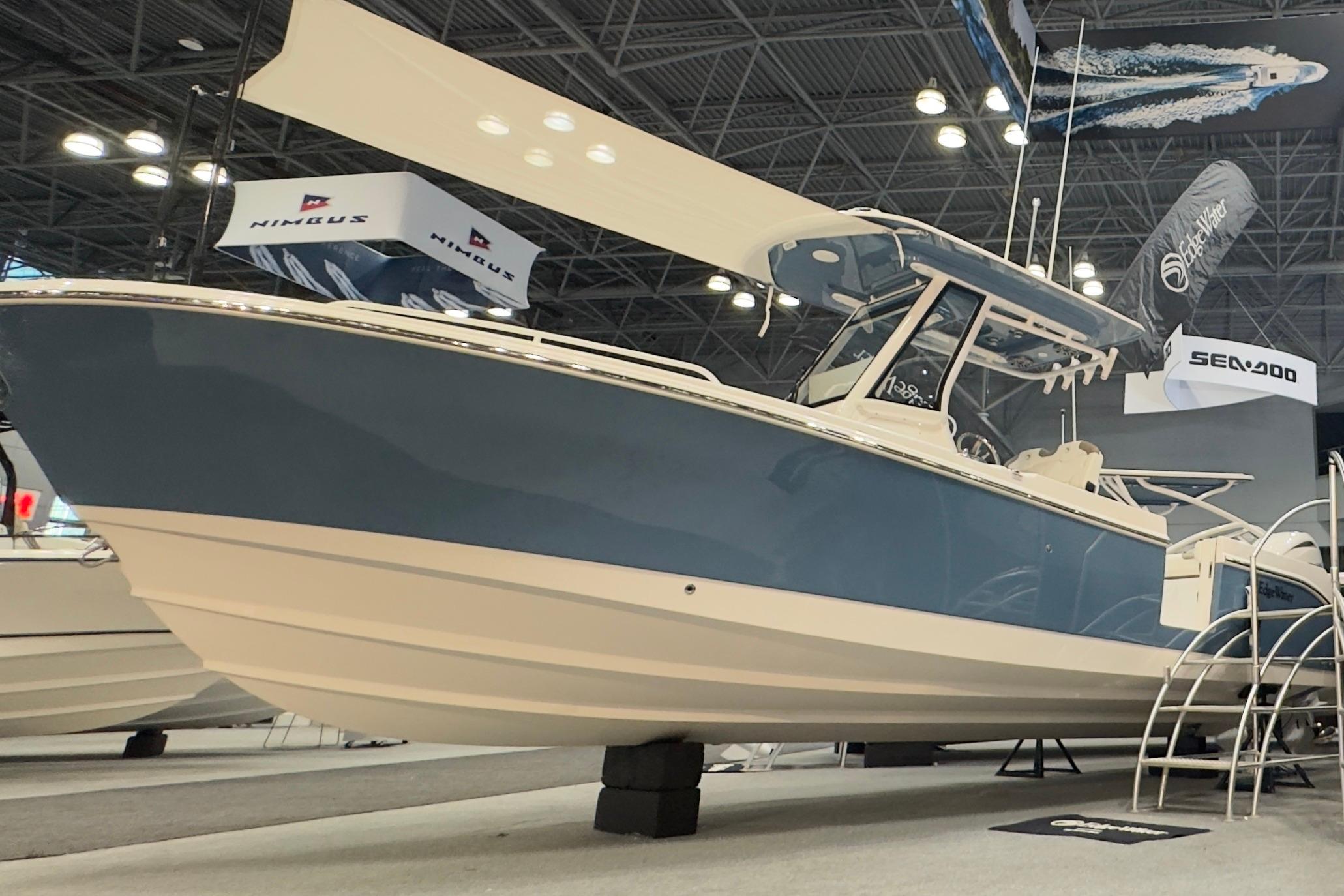 Edgewater 250CC boat 2026 displayed at a boat show.
