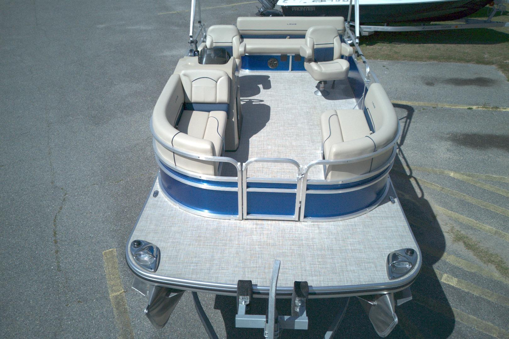 2024 Lowe Ultra 200 Cruise pontoon boat with spacious seating and sleek design.