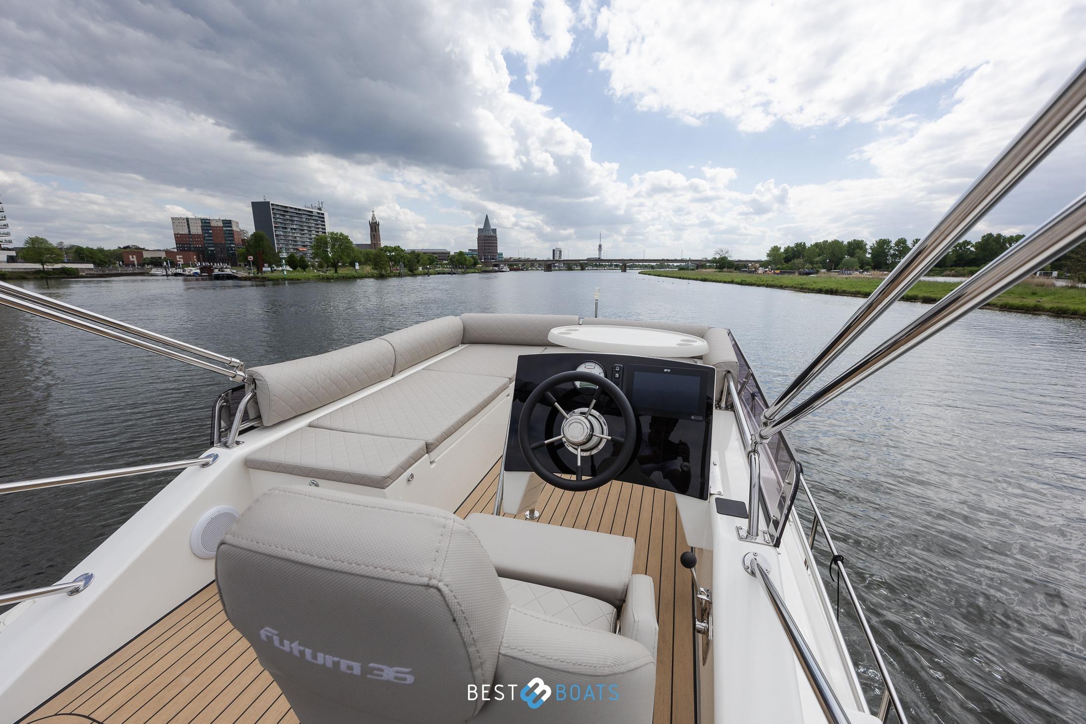 2023 Cobra Yachts Futura 36 Premium Fly on a scenic river cruise.