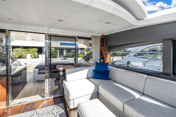 Luxurious interior of a 2013 Princess V57 yacht.