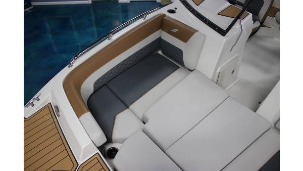 2025 Starcraft SVX 190 OB DC boat interior with cushioned seating and modern design.