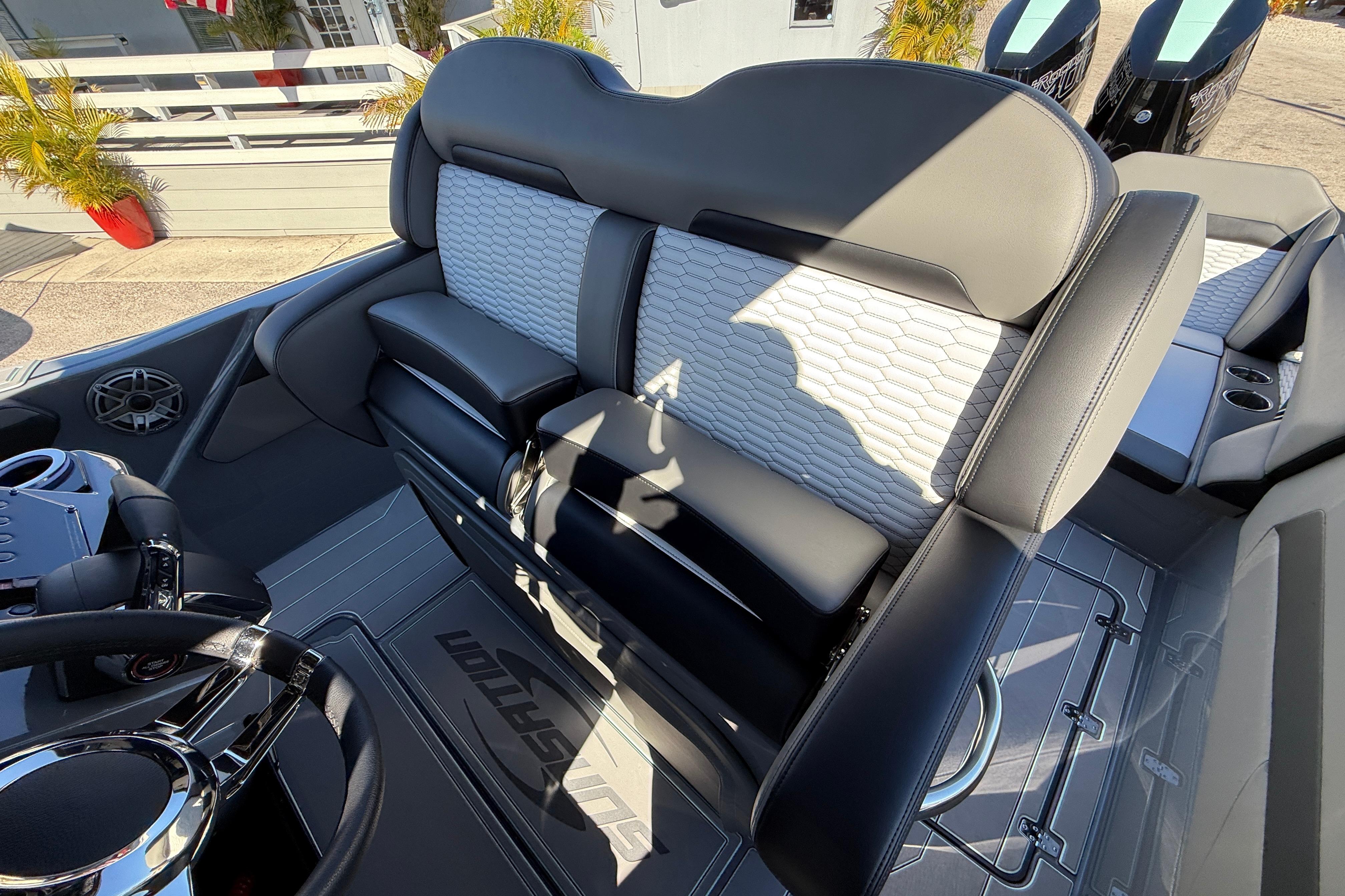 2026 Sunsation 32 CCX boat interior with luxurious seating and modern design.
