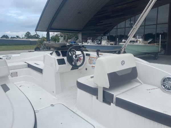 2022 Hurricane SS185 OB boat interior with steering wheel and seating.