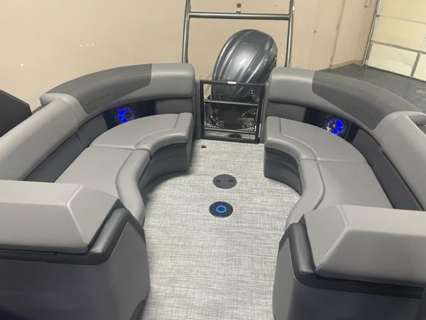 2026 South Bay 525 RS 3.0 Arch boat interior with gray seating and modern design.