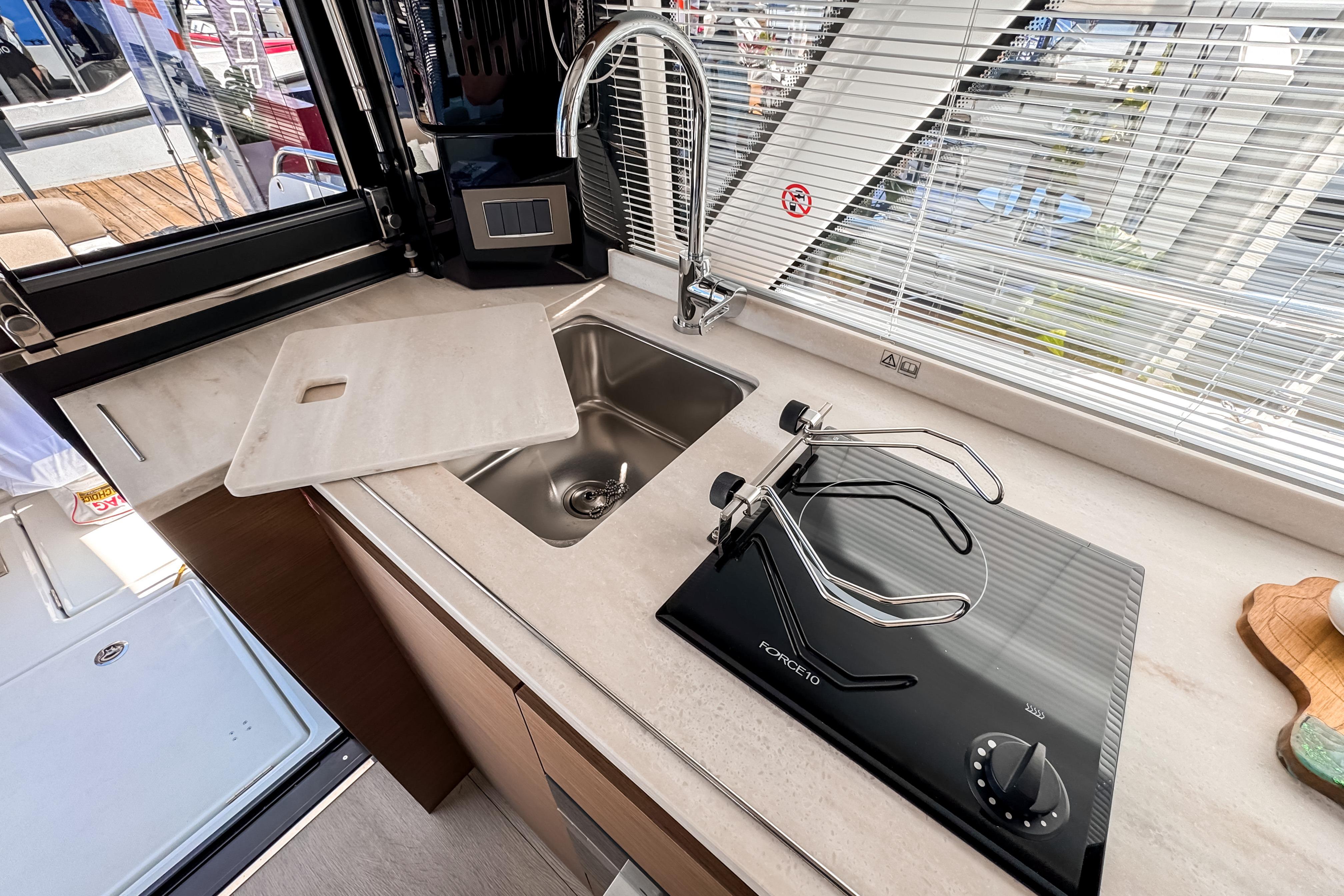Modern kitchen on the Wellcraft 44 Explorer yacht, 2026 model.