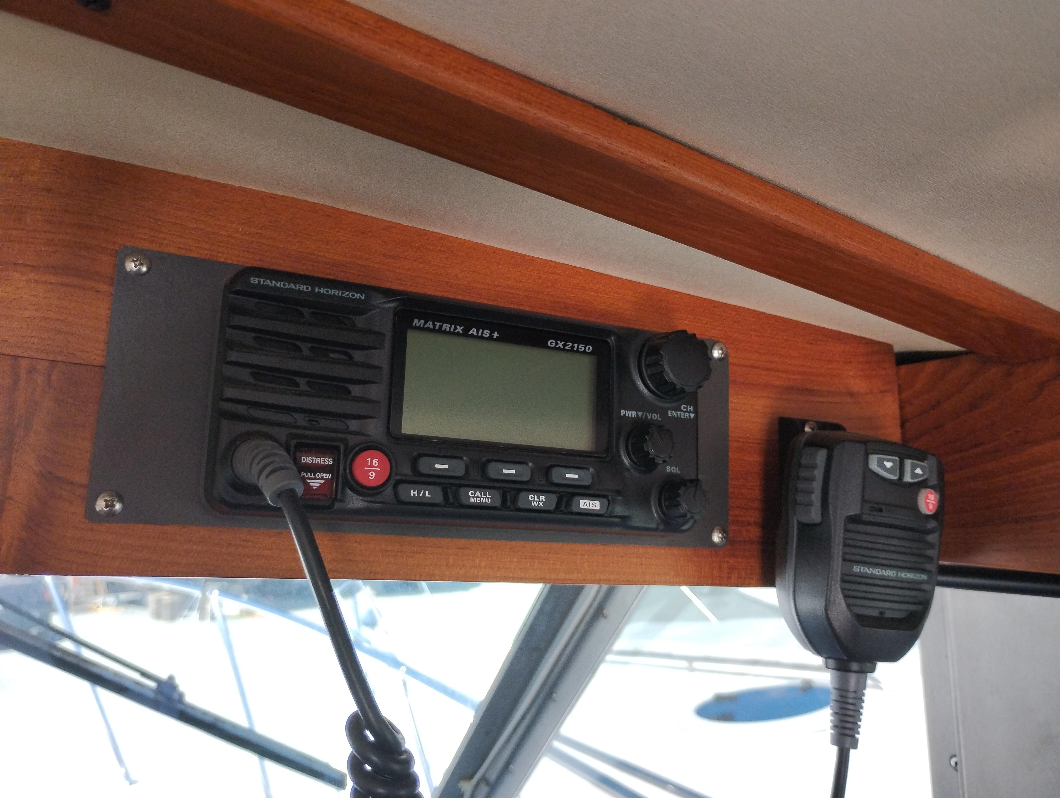 VHF radio equipment on a 1978 Bertram 33 Convertible boat.