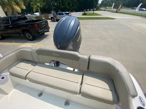 2024 Key West 203 FS boat with Yamaha outboard motor, rear seating view.