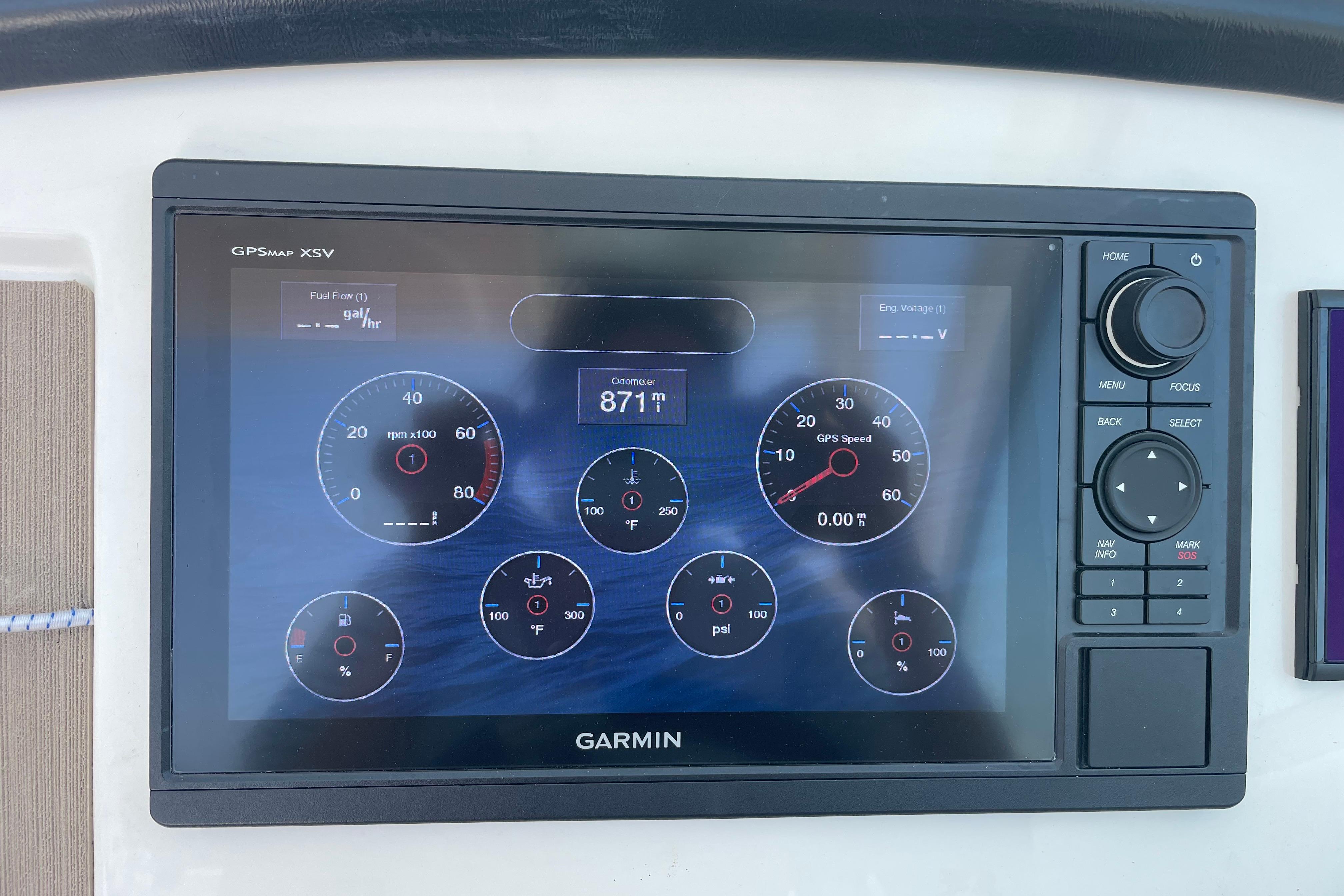Garmin GPSMAP XSV display on 2022 Sailfish 245 DC boat dashboard.