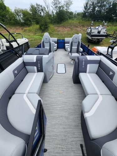 Interior of 2024 Viaggio Lago X22Q with gray seating.