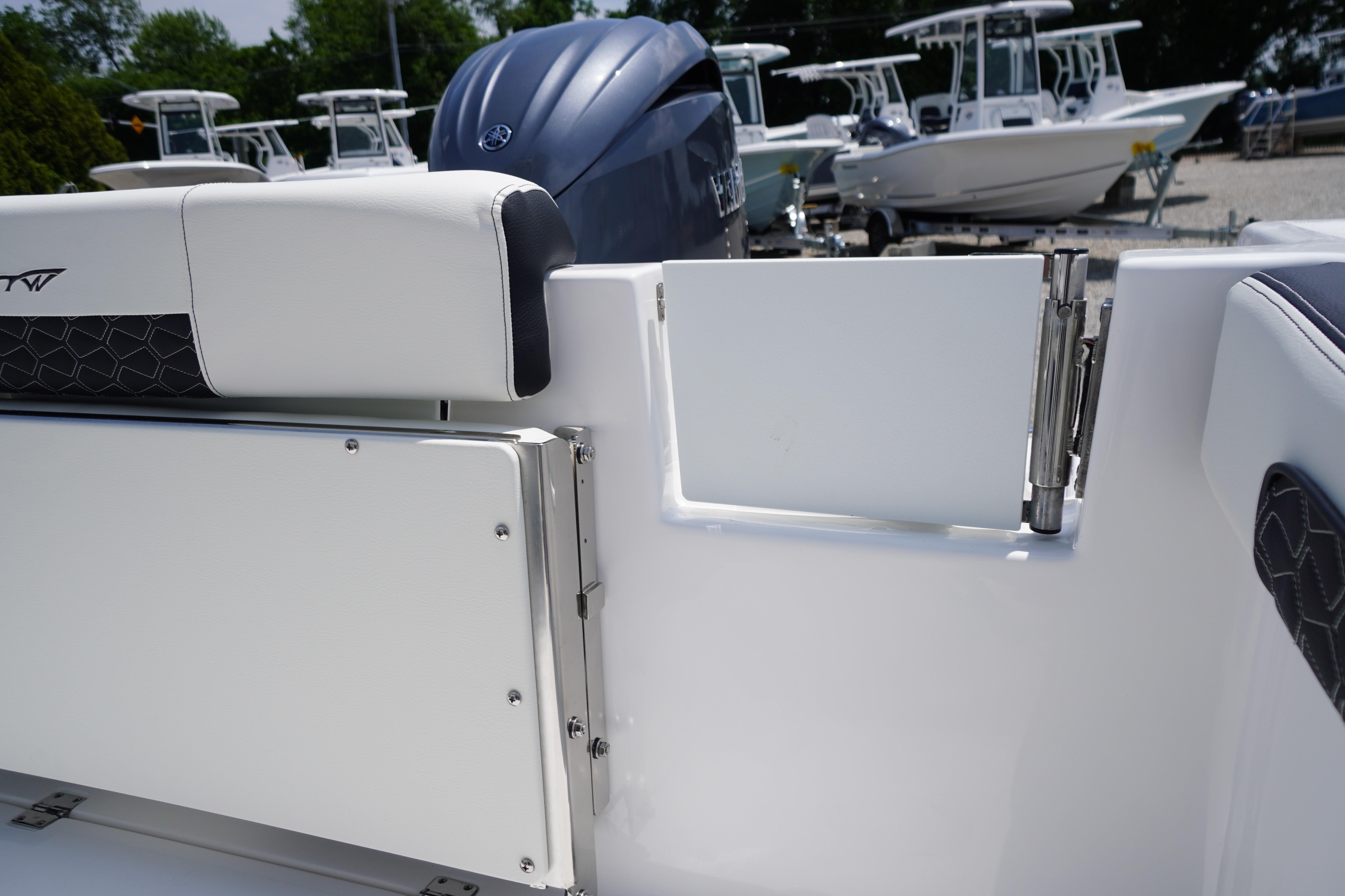 2027 Tidewater 220 CC Adventure boat interior with sleek seating and modern design.