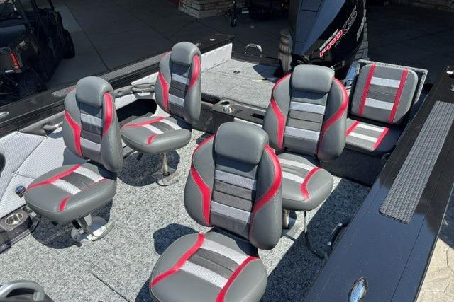2026 Ranger VX1888 WT boat interior with stylish gray and red seating arrangement.