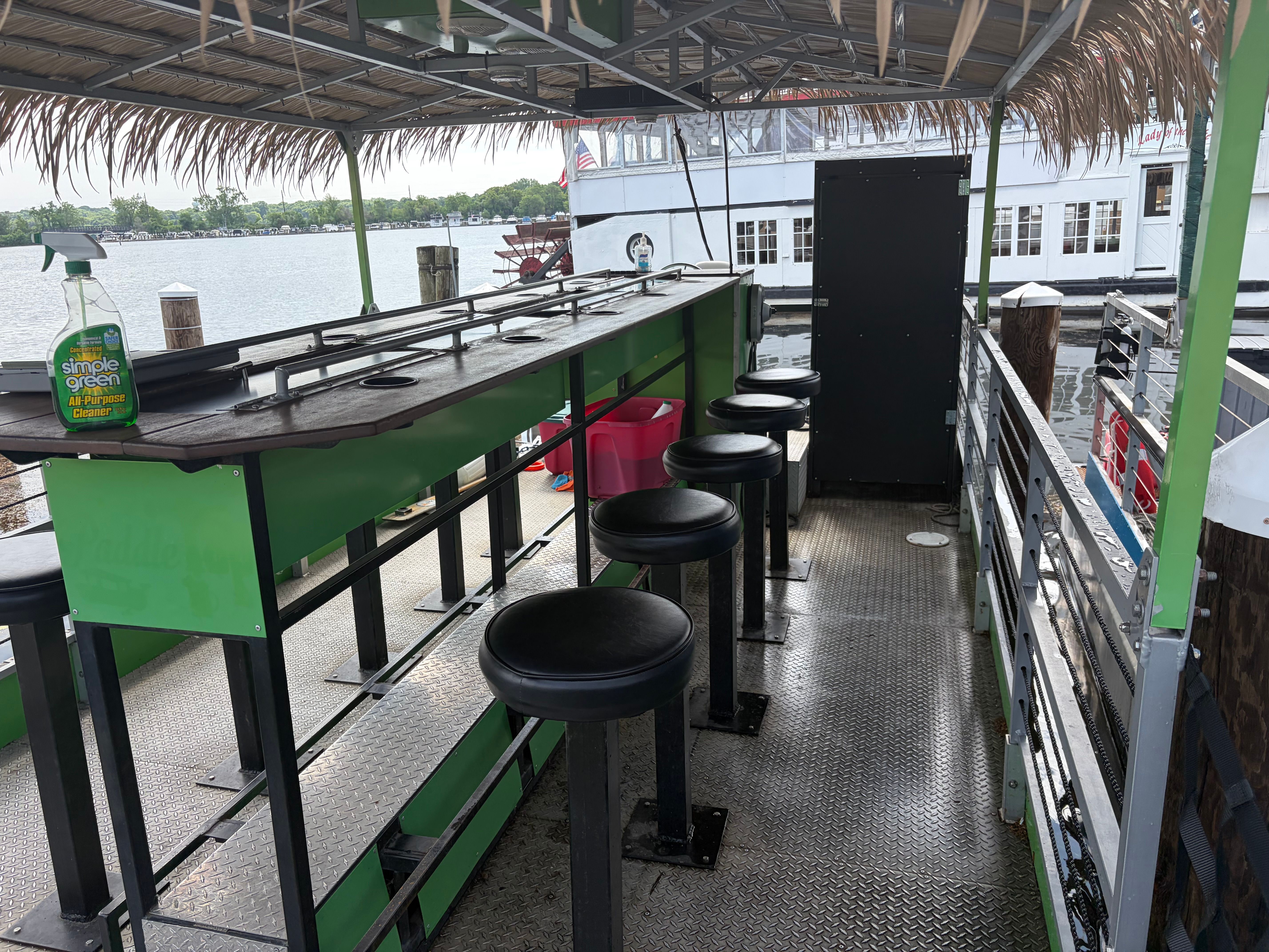 Interior of a 2018 Cascade Cycleboat with bar and stools.