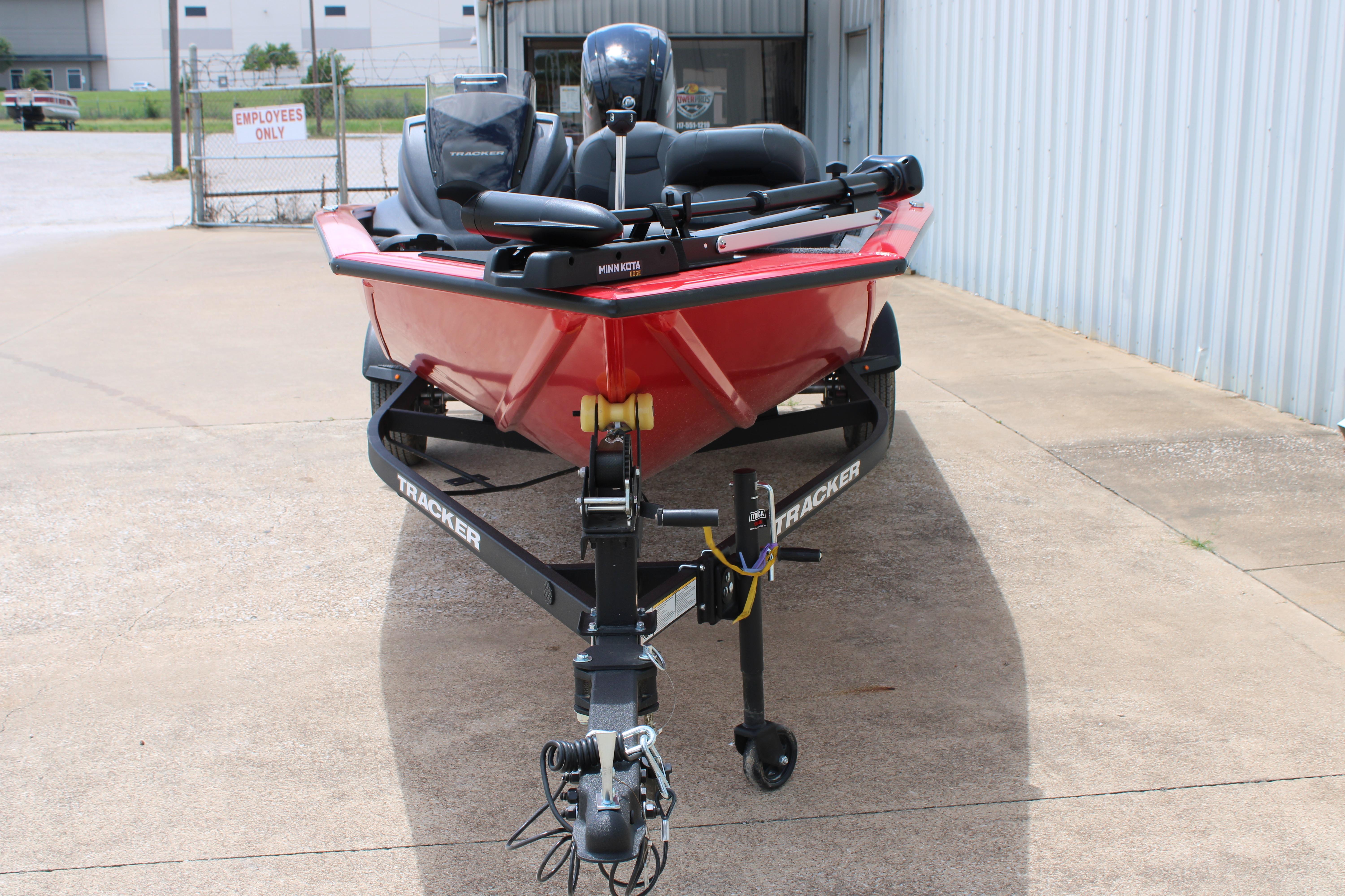 2026 Tracker Pro Team 175 Crappie Edition boat on trailer, front view.