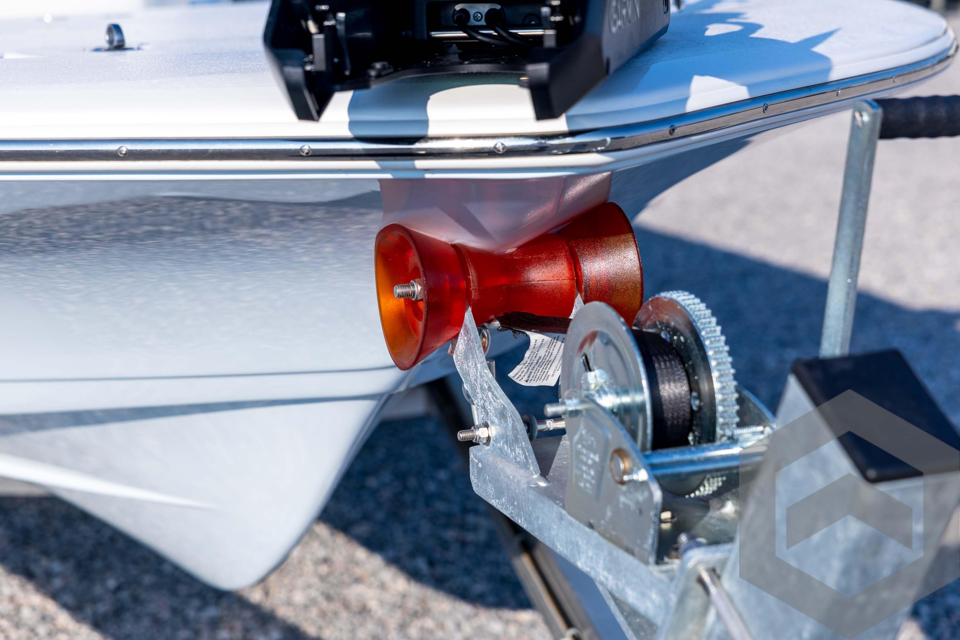 2026 Tidewater 2110 Bay Max boat on trailer with red bow roller.