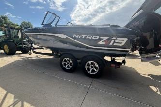 2026 Nitro ZV19 Sport Pro boat on trailer under sunny sky.