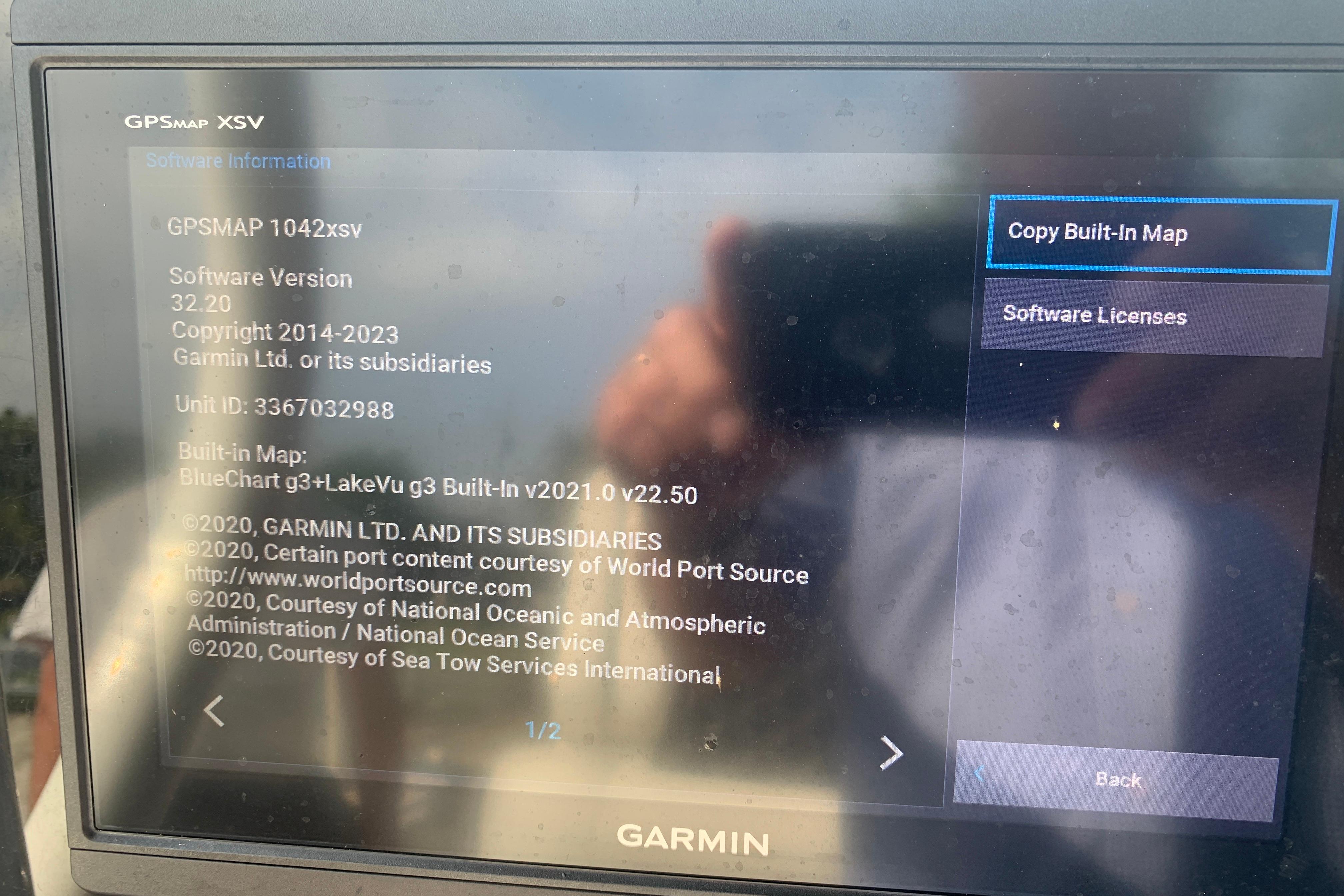 Garmin GPSMAP 1042xsv display on 2021 Tidewater 256 CC Adventure boat.