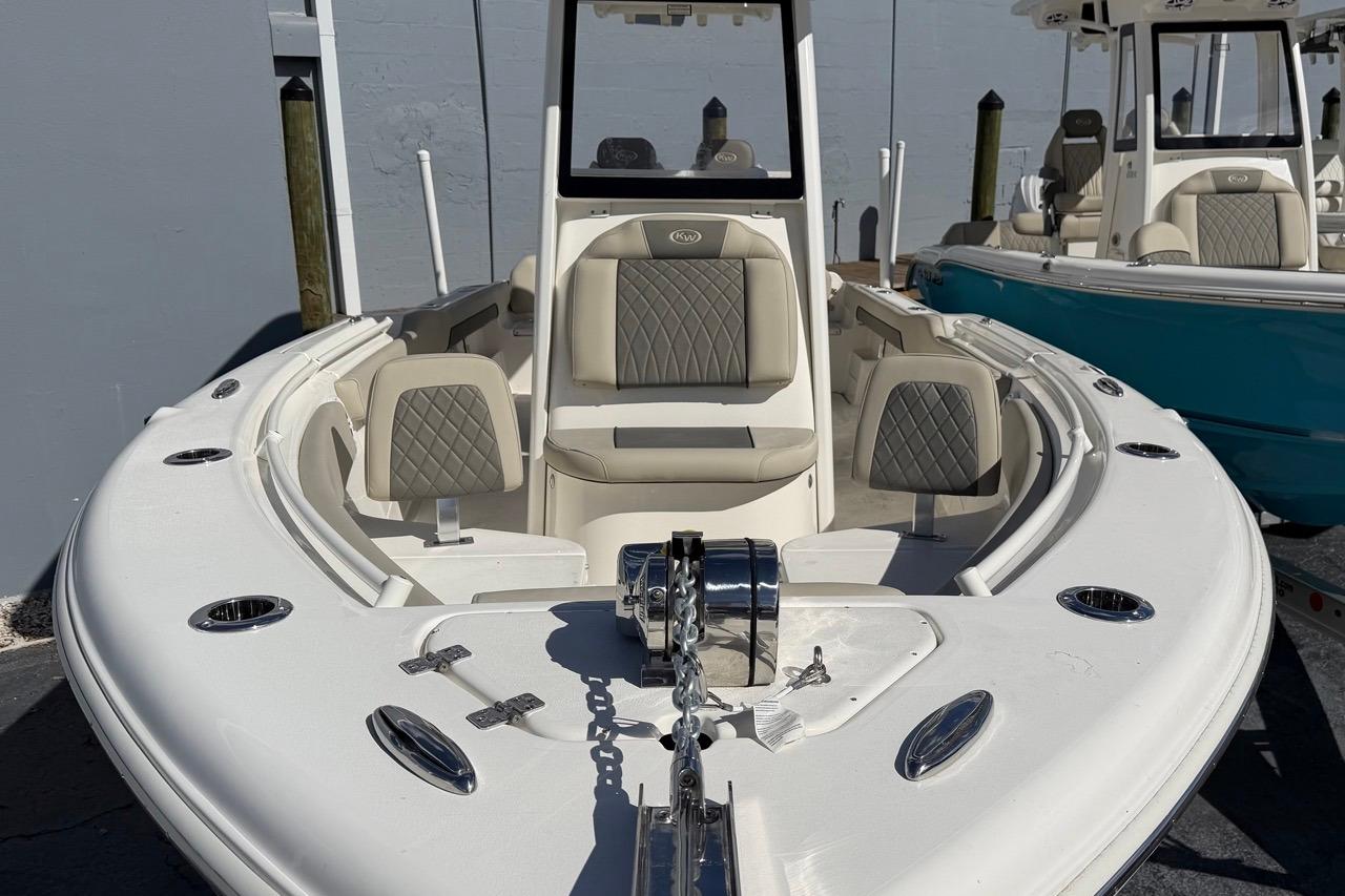 2026 Key West 239 FSR boat with sleek design and comfortable seating.