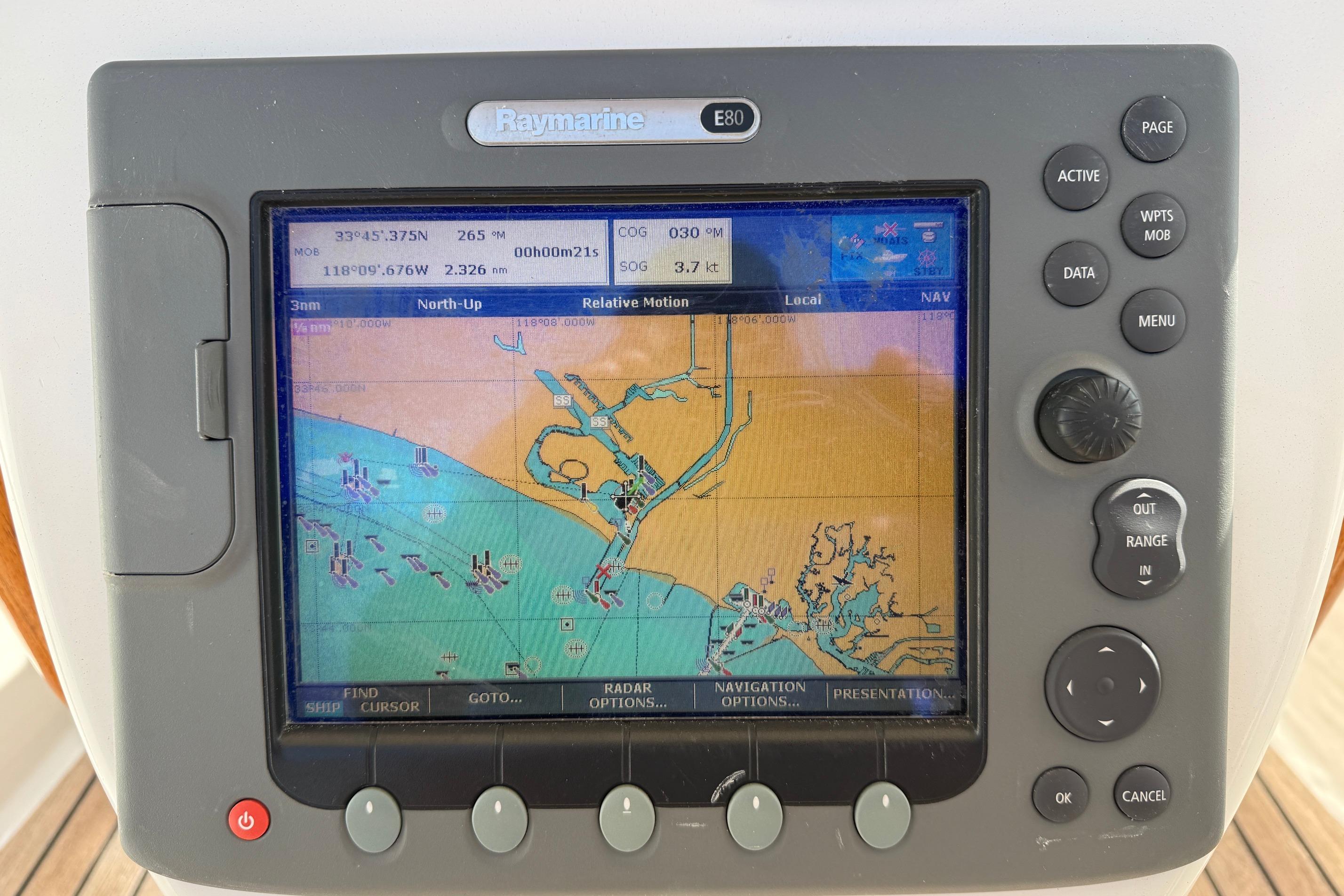 Raymarine E80 navigation display on 2007 Jeanneau Sun Odyssey 39 DS sailboat.