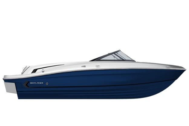 2026 Bayliner VR6 Bowrider I/O boat, sleek design, blue and white exterior.