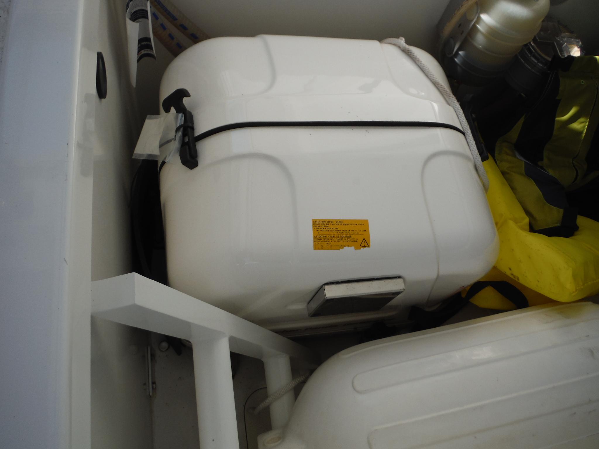 2023 Jeanneau Leader 10.5 WA Series 2 boat storage compartment with safety equipment.